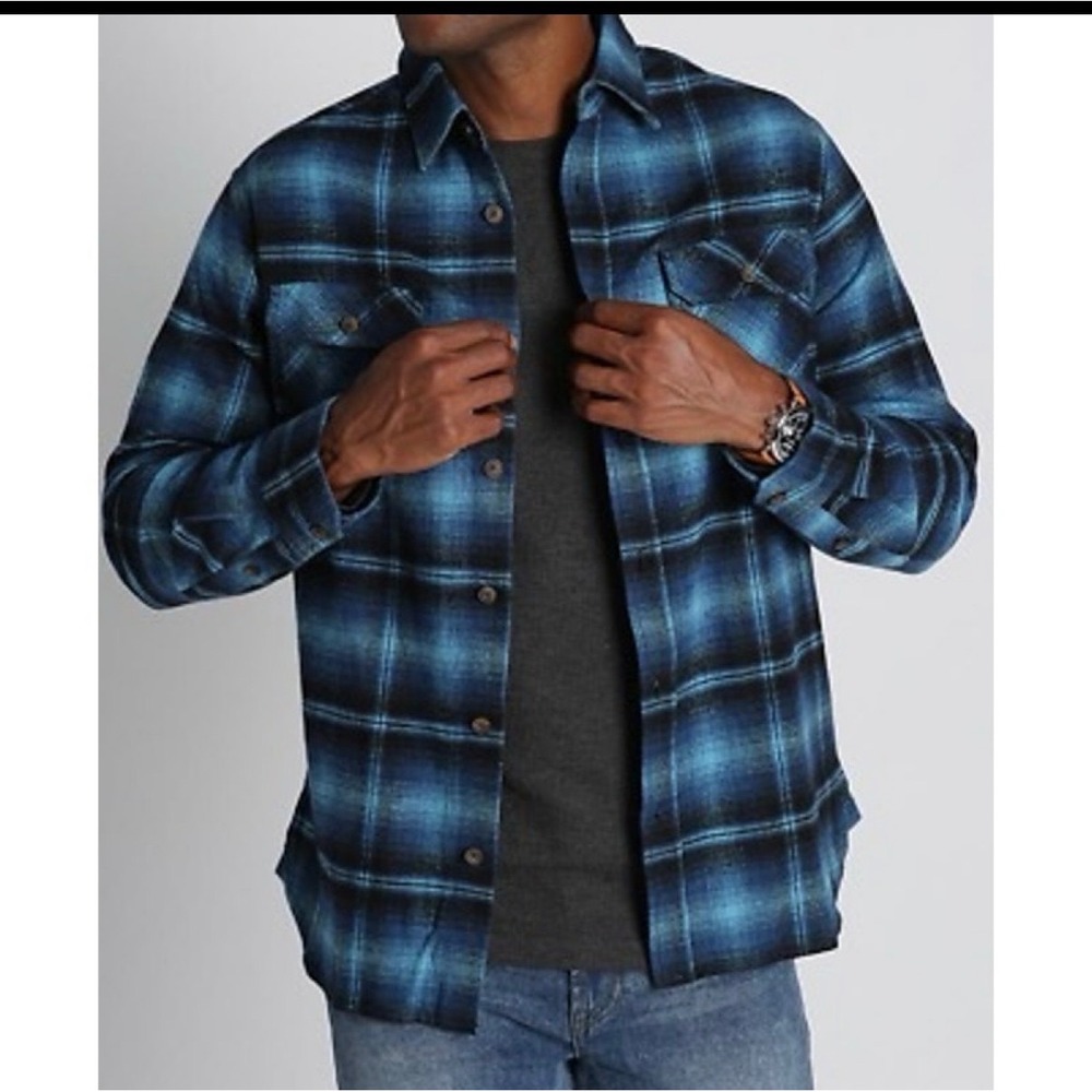 Lucky Brand Mens Blue Black Plaid Flannel Button Down Shirt Large